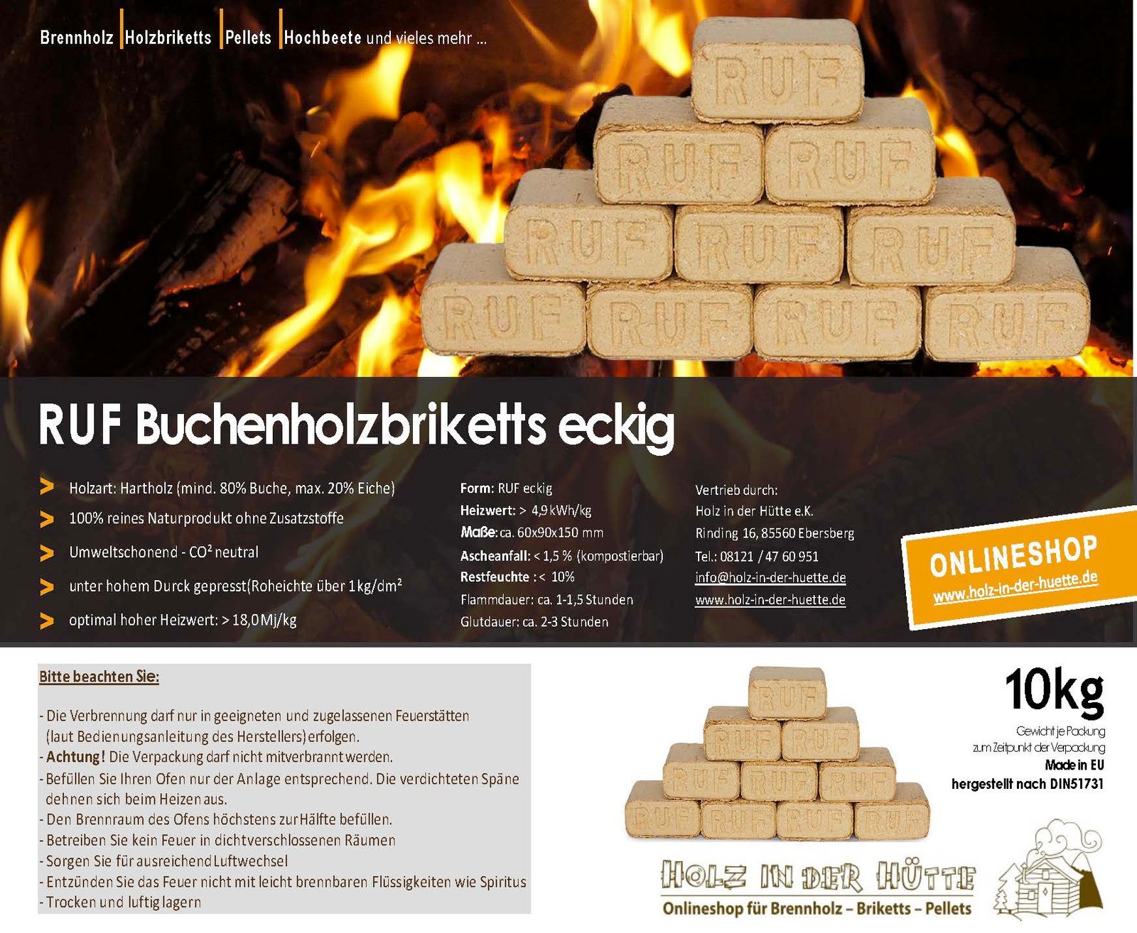RUF-Briketts eckig (Mischholz) 1 Palette – Bild 2